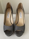 Jimmy Choo Silver “Holiday” Silver Glitter Peep Toe Stiletto Pumps Size 41