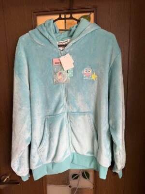 Sanrio Hangyodon Hoodie Long Sleeve Zipper Size M with Acrylic Keychain Rare JP
