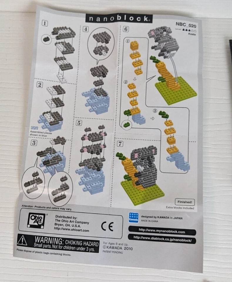 Bloques de construcción Nanoblock Koala, más de 150 piezas parcialmente construidas Foto 4 de 4