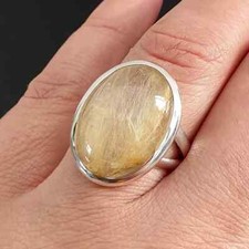 Golden Rutile 925 Sterling Silver Band Statement Handmade Ring All Size-U-115