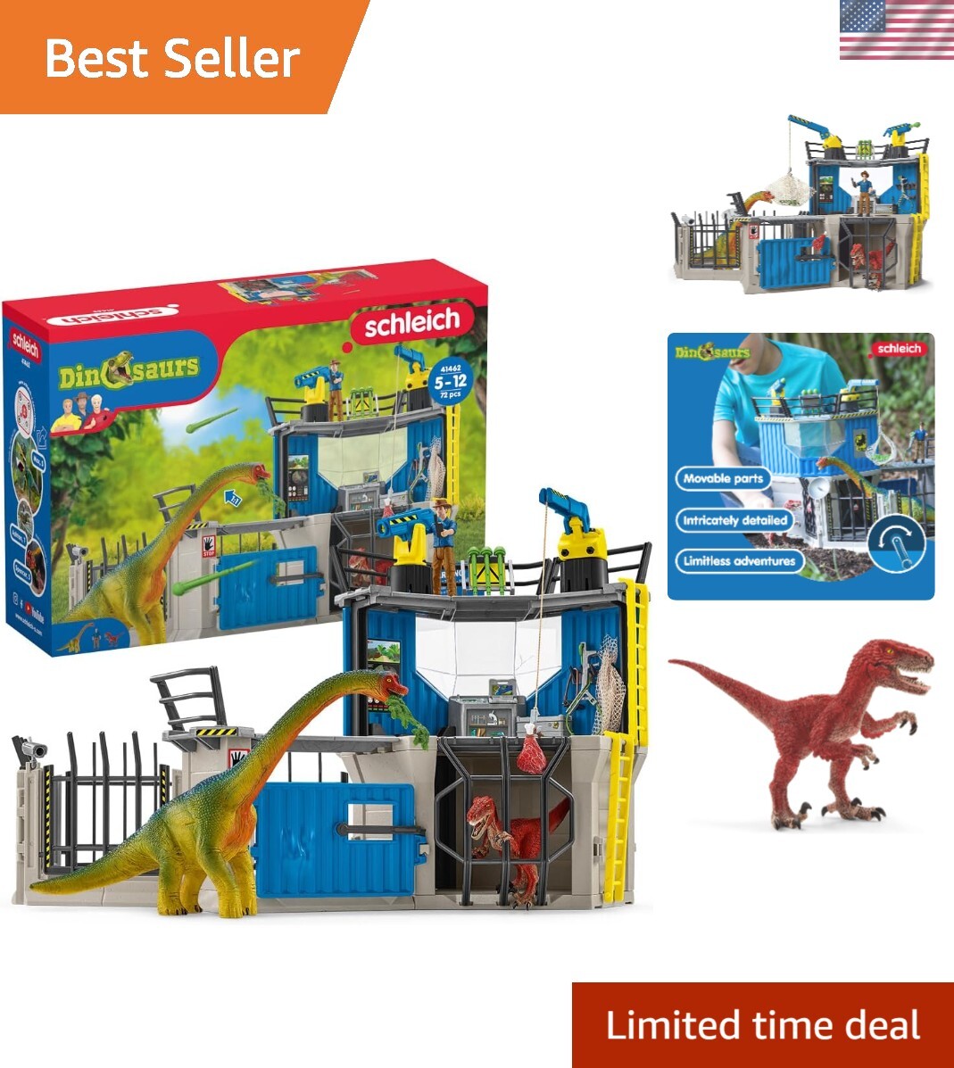 Dinosaur Toys Science Playset - 33-Piece Set Research Station with Brachiosau...