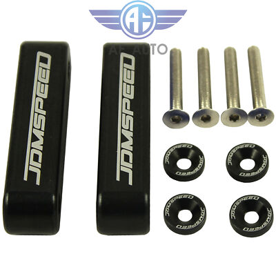 Black JDMSPEED Aluminum Hood Vent Spacer Riser Kit+Bolts+Washers For Honda Acura