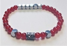 Crimson and Silver Minimalist Beaded Bracelet-7.5 inch Stretchy
