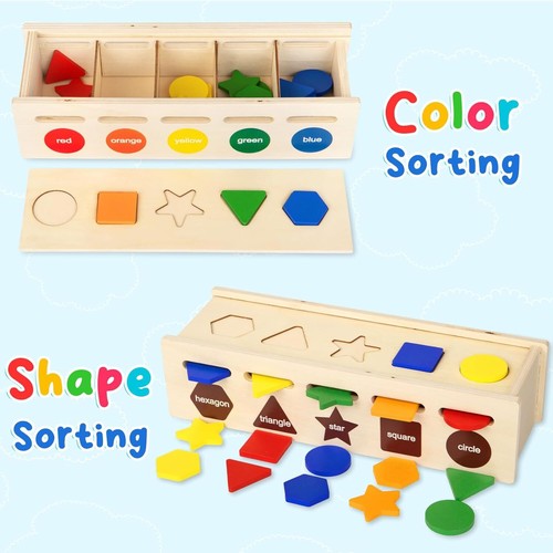 Wooden Color Shape Sorter Toys for Toddlers 1 2 3 4 Year Old, Shape... - Picture 4 of 6
