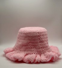 Handmade Crochet Pink Baby Bucket Hat Acrylic Lightweight Unisex