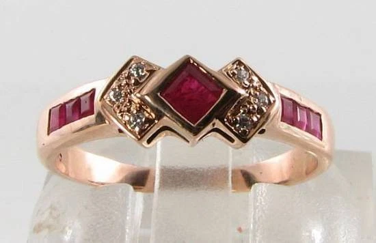 9CT 9K Anillo Eternidad Rubí Diamante Oro Rosa Art Deco Stack Ajustable Gratis