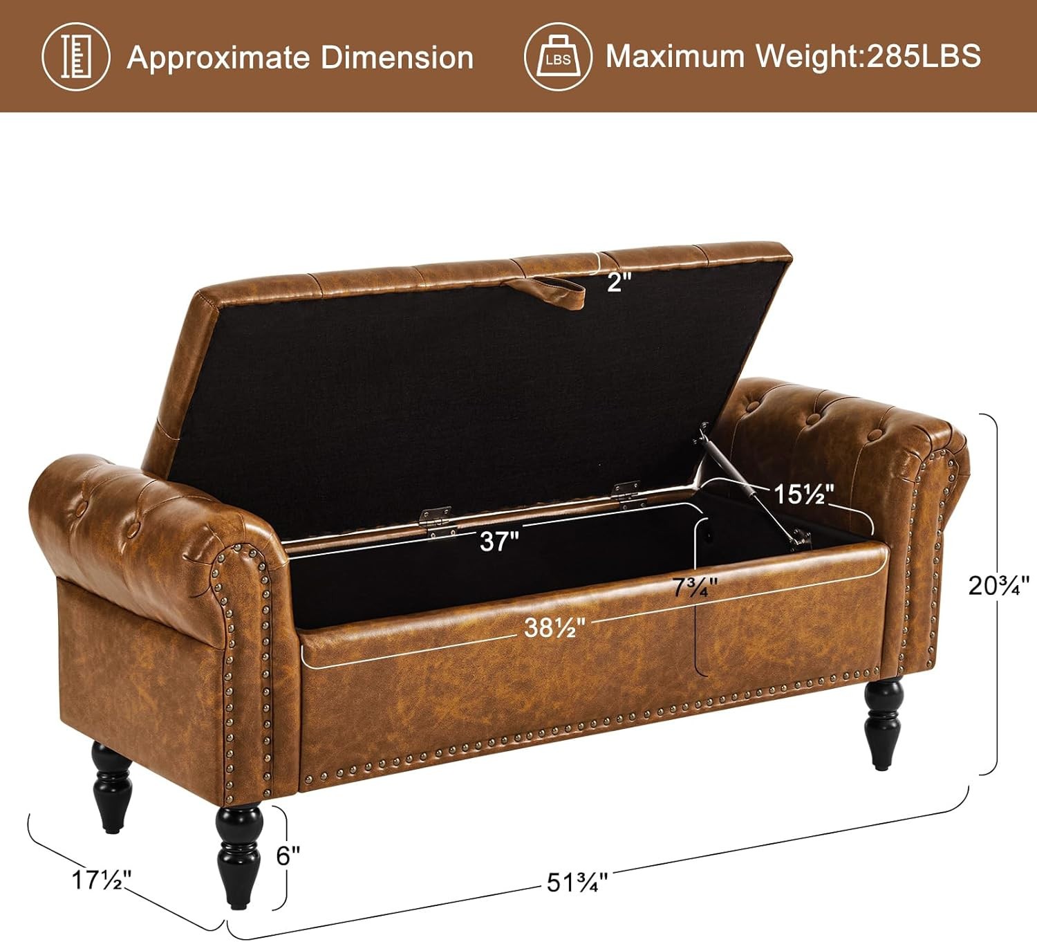 Furniliving Storage Ottoman Bench, Leather Benches End of Bed Bench with Solid W