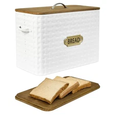 Extra Large Space Saving Farmhouse Bread With Wood Lid - Vertical Breadbox Br...