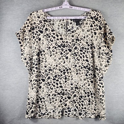 Lane Bryant Shirt Womens 22/24 Black White Leopard Print Short Sleeve Top