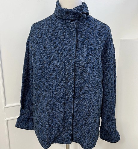 Banana Republic giacca donna balmacaan oversize taglia M blu nero tweed cotone - Foto 5 di 8
