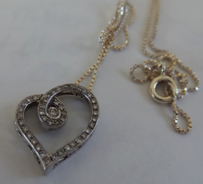 SILBER 925 HERZ ANHÄNGER MIT KLEINEN DIAMANTEN an 16'' SILBERKETTE