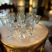 9 Vintage Lenox Shell  Water Wine Cocktails Crystal Glasses Gold Trim 8"