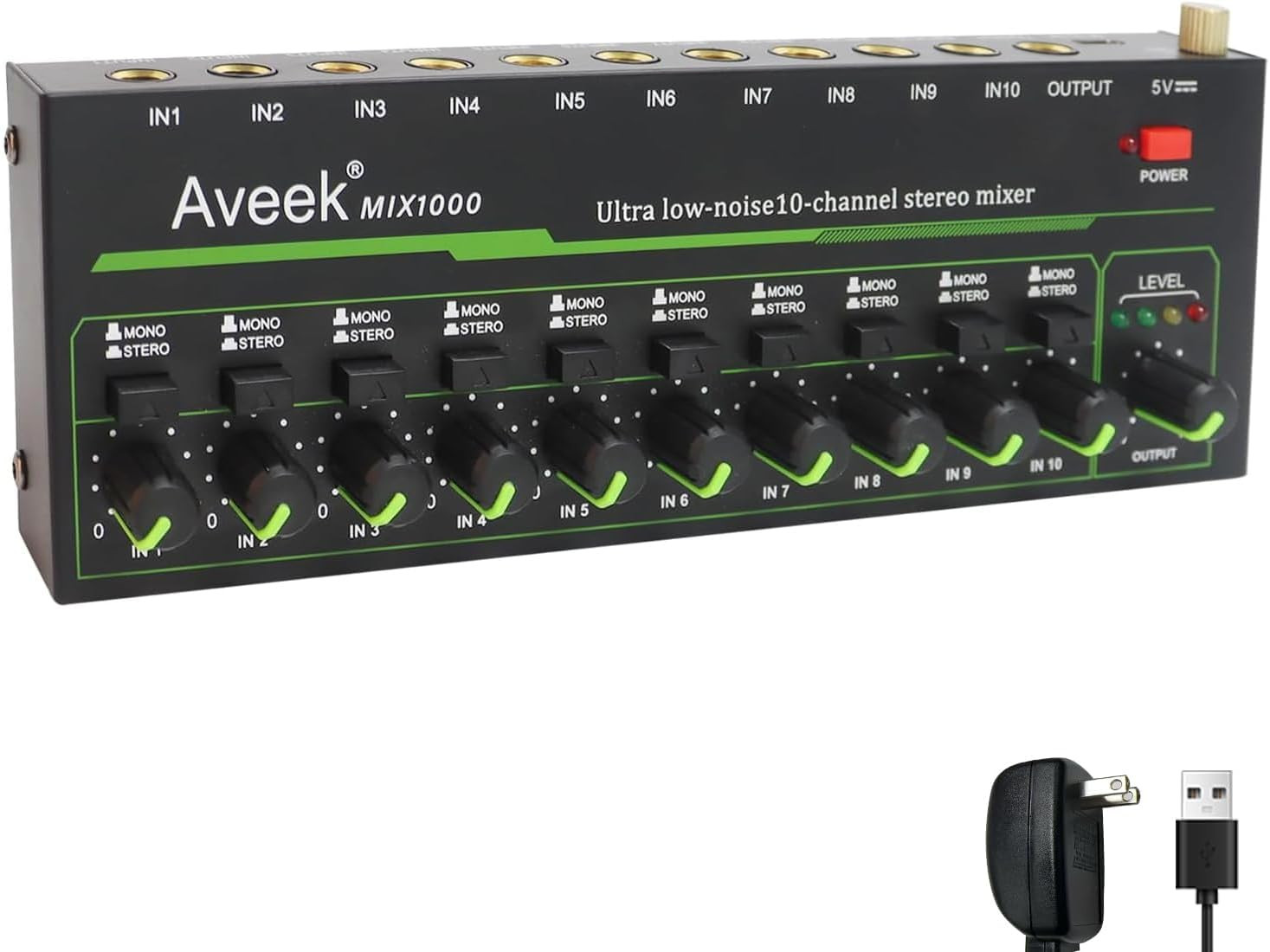 Mini Audio Mixer, Ultra-Low-Noise 10 Channel Stereo Line Mixer