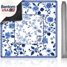 Mahjong Mat 31.5" X 31.5"   Blue Chinese Floral Design, Rubber Non-Slip Noise-Re