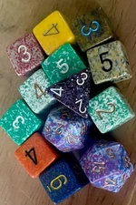 Vintage Chessex/Koplow Multicoloured Speckled D6 RPG Dice Set of 13