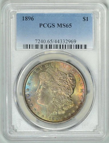 1896  PCGS  MS65  MORGAN DOLLAR *  BEAUTIFULLY TONED DOLLAR * #44332969