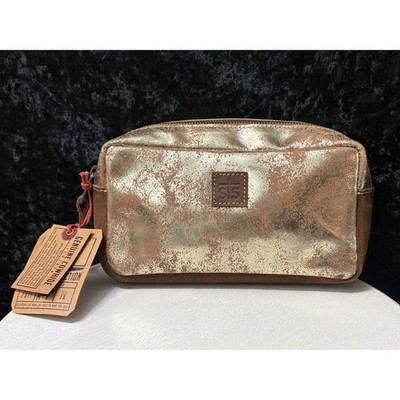 STS Ranchwear Flaxen Roan Cosmetic Travel Bag Womens Gold Distressed Leather NWT