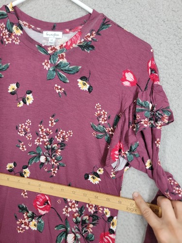 Purple Floral Dress Long Ruffled Sleeves Small Love fire Knee Length Casual - Picture 7 of 9
