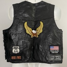 Diamond Plate Genuine Buffalo Leather Eagle Patch USA Motorcycle Vest Size L