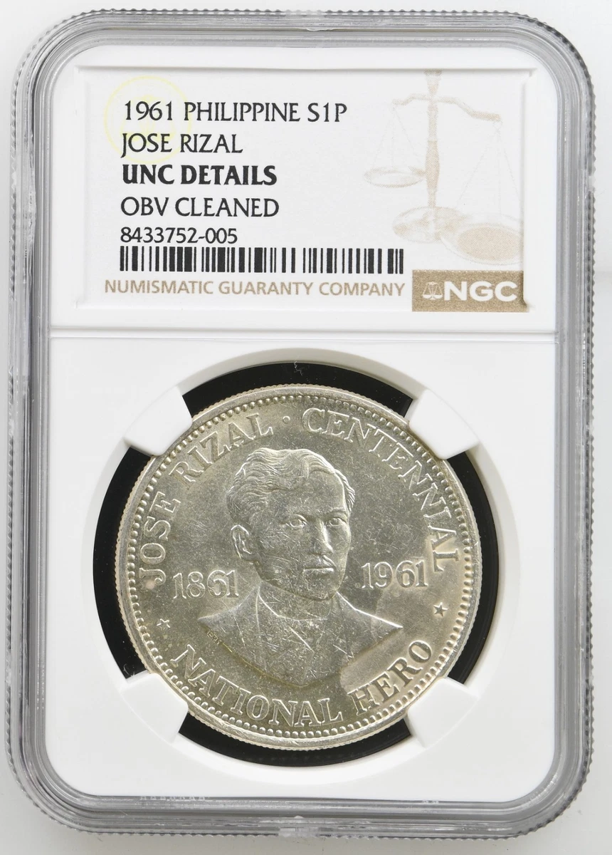 1961年フィリピン ホセ・リサール1ペソ記念銀貨 PCGS認証 トーン❗️ 1961年 ホセ・リサール1ペソ記念銀貨 PCGS高鑑定 1961年のホセ・リサール
