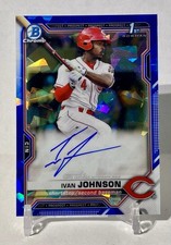 2021 Bowman Chrome Sapphire Ivan Johnson 1st Auto Prospect BSPA-IJ Reds
