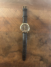 Mike Ellis Herren Armbanduhr AW12 Quarz Funk Analog schwarz Leder silber