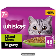 Whiskas 7+ Senior Wet Cat Food Pouches Mixed Menu in Gravy 48 x 85g – Complete & 6.30 per kilo