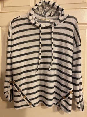ALL IN LOVE *STRIPED 1X PULLOVER HOODIEw/DRAWSTRING 46C25L