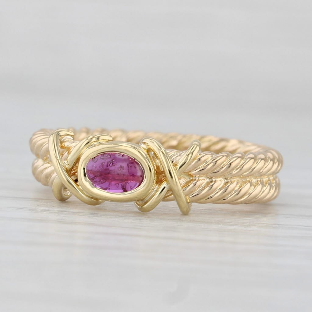 Ruby Cabochon Solitaire Ruby Double Rope Band Rin… - image 1