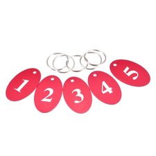 5pcs Metal Number Tags Key Tag with Ring, 1-5 Numbered Oval 50x30mm Red