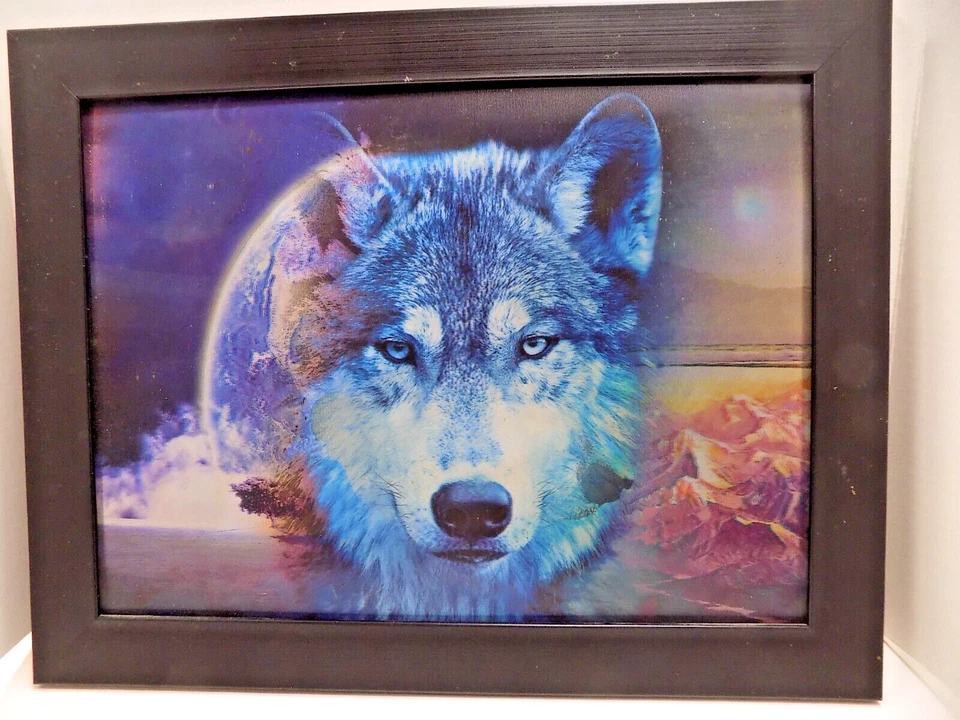 3D Art WOLF in the WILD Picture 4 Poses Full Moon Rockies 11x14 Framed - Image 2 of 4