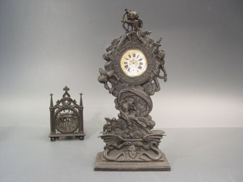 antique KPEG BERLIN Iron cast Pocket Watch Stand Georg III decor Angels Zodiac - Picture 2 of 14