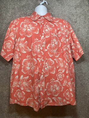 Aigle Shirt Men's Large Pink Floral Tropical Short Sleeve Pocket Button Up Camp