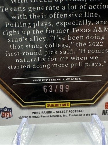 Kenyon Green 2022 Select Premier Bronze Copper Die-Cut Prizm Rookie /99 Texans - Picture 3 of 3