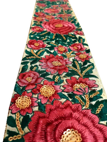 Vintage Saree Border India Decorative Trim Antique Embroidered Ribbon Silk Sari - Picture 3 of 7