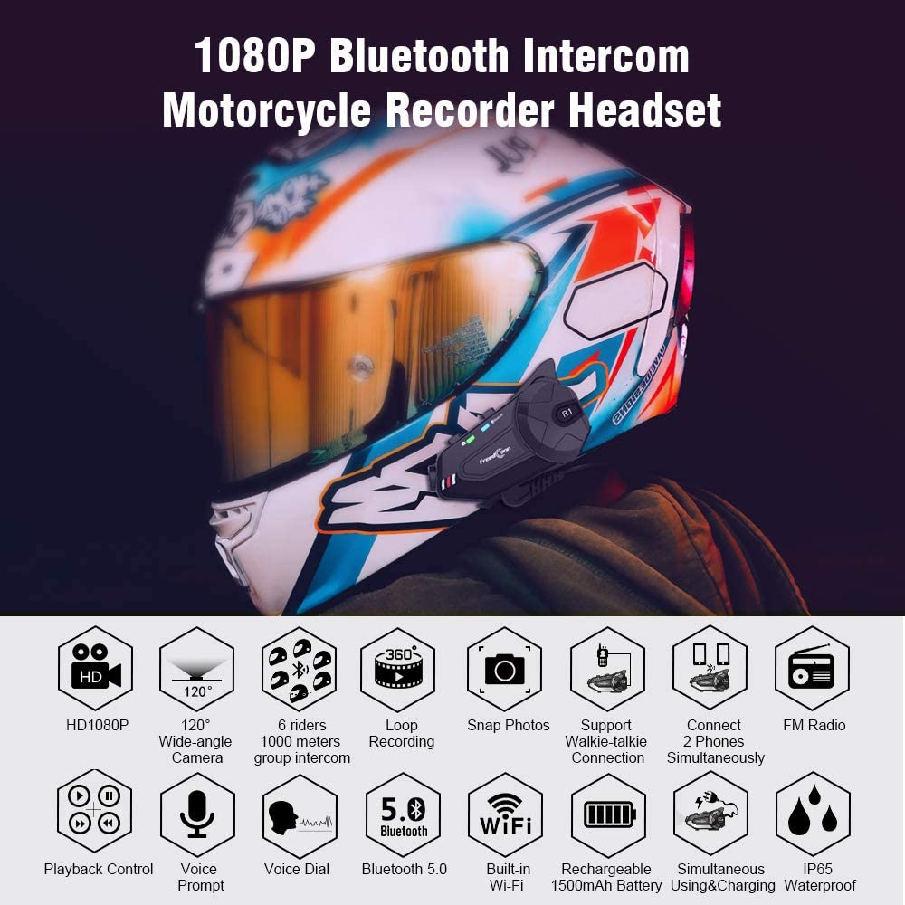 Motorcycle Helmet Headset with Camera FreedConn R1-PLUS Hard Mic