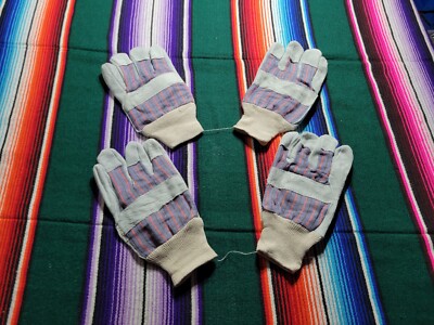 2 Pairs Leather Palm Safety Split Cowhide Welding Cuff Work Gloves Size Large