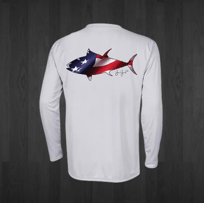 JESSIE JESSUP APPAREL Men's White Performance USA Tuna Fishing Shirts