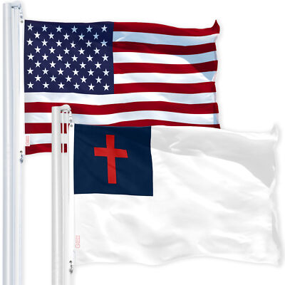 G128 Combo Pack: American USA Flag 3x5 Ft & Christian Flag 3x5 Ft