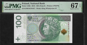 Poland 100 Zlotych 2018 PMG 67 EPQ UNC Series DW King Wladyslaw II Jagielo.