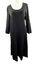 TALBOTS Woman 1X Sweater Dress Solid Black Stretch Knit A-Line 3/4 Sleeve NEW