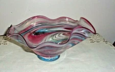 Garden City Hand Blown Swirl Glass Bowl Skagway Alaska Signed  
