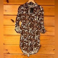 FASION NOVA Long Sleeve Animal Print Mini Shirt Collared Dress S