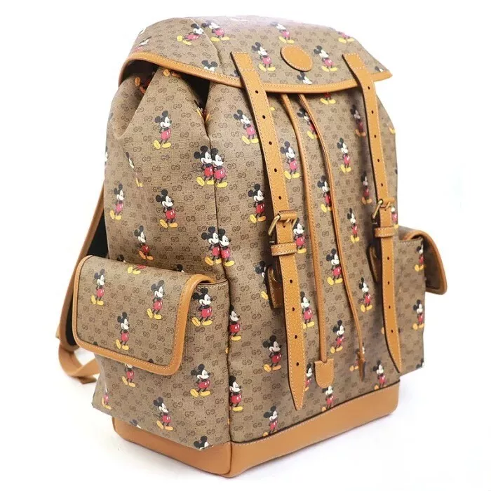 Gucci Disney Mickey Mouse imprimé sac à dos toile GG Supreme marron authentique
