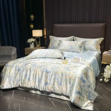 Mulberry Silk Bedding Set Luxury Smooth Duvet Cover Flat Sheet 2 Pillowcases Set
