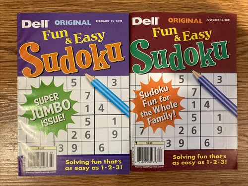 Lot Of 2 New Dell Fun And Easy Totally Easy Sudoku Puzzle Books Puzzles 