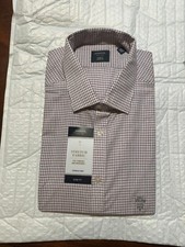 Arrow Men XL Shirt Regular Fit Wrinkle Free Red Plaid Dress 17-17.5 34/35