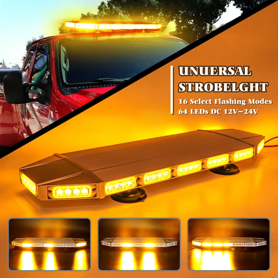 Barra de luz estroboscópica para techo de 28" advertencia de emergencia ámbar LED ABS doble cara intermitente Foto 3 de 4