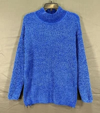 NWT CYNTHIA ROWLEY Blue CHENILLE Mock Neck SIDE-ZIPPER DETAIL Pullover SWEATER M