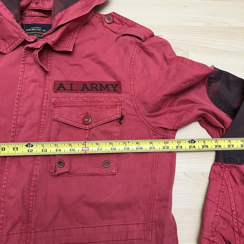 Alpha Industries Parka Men’s Medium Red Full Zip With Buttons Pockets Hoodie - Image 3 of 4